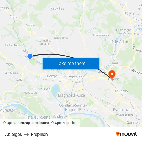 Ableiges to Frepillon map