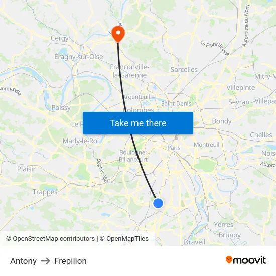 Antony to Frepillon map