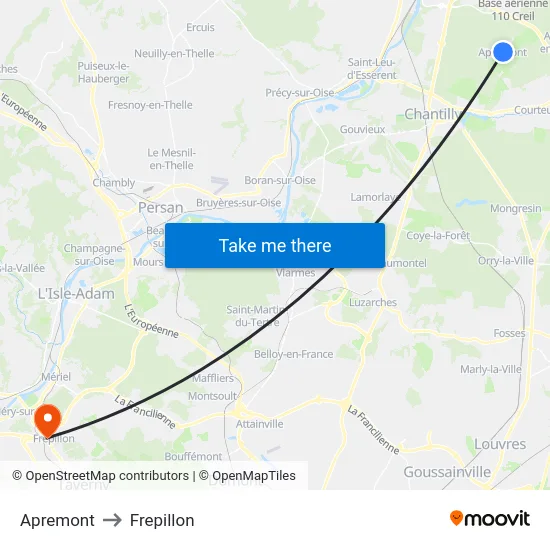 Apremont to Frepillon map