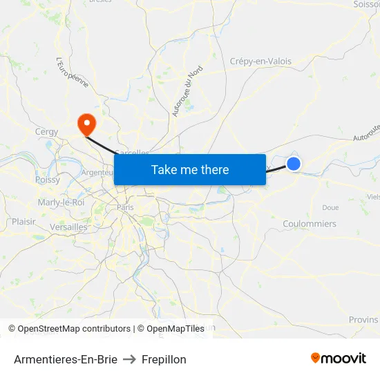Armentieres-En-Brie to Frepillon map