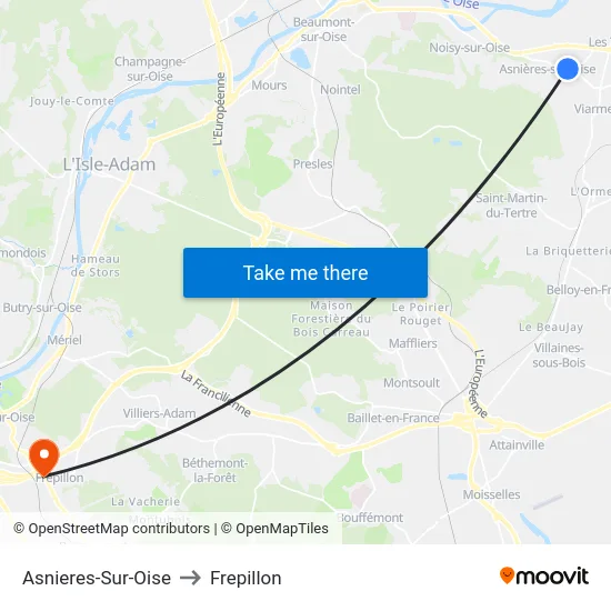Asnieres-Sur-Oise to Frepillon map