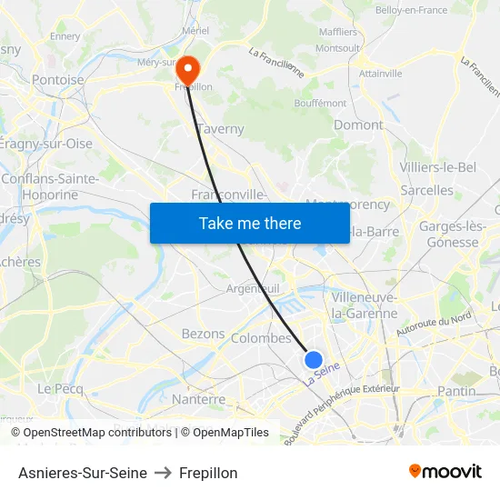 Asnieres-Sur-Seine to Frepillon map