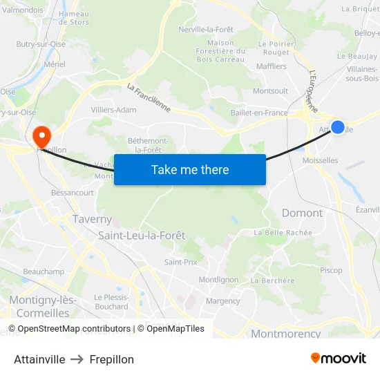 Attainville to Frepillon map