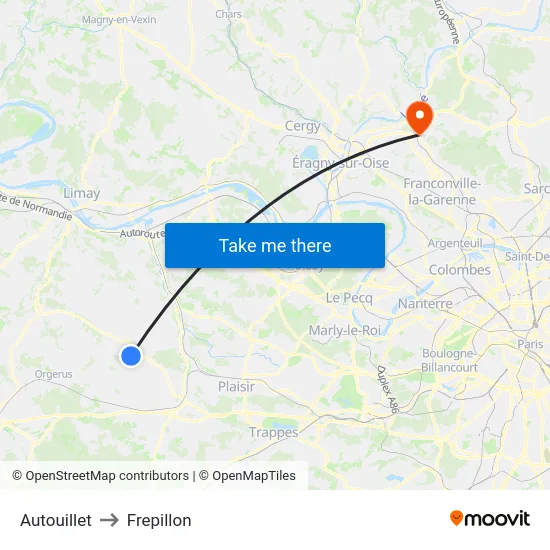 Autouillet to Frepillon map