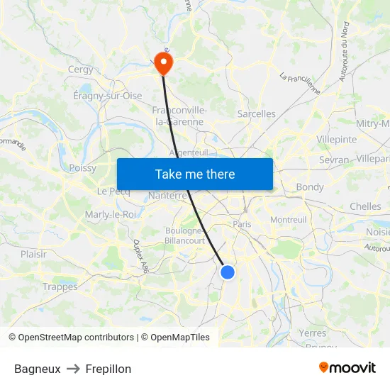 Bagneux to Frepillon map