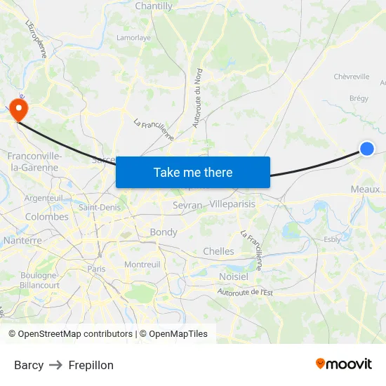 Barcy to Frepillon map