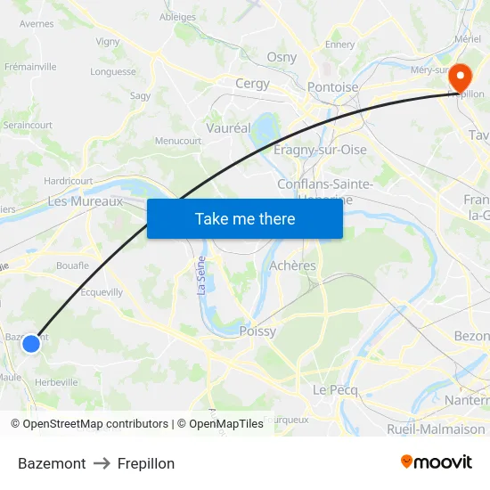 Bazemont to Frepillon map