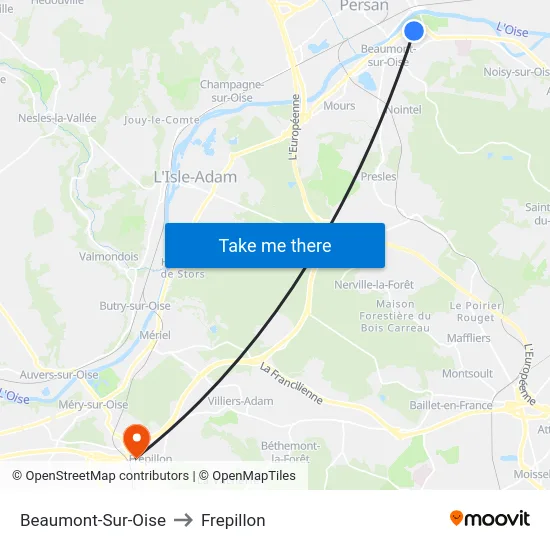 Beaumont-Sur-Oise to Frepillon map