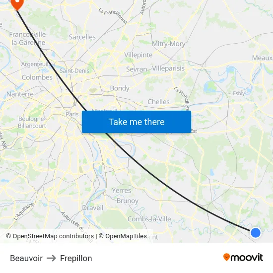 Beauvoir to Frepillon map
