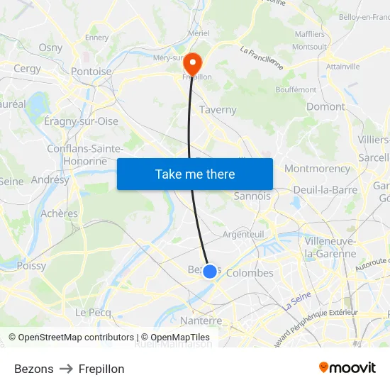 Bezons to Frepillon map