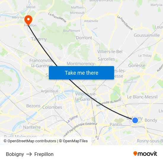 Bobigny to Frepillon map