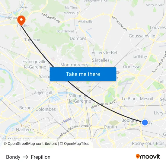Bondy to Frepillon map
