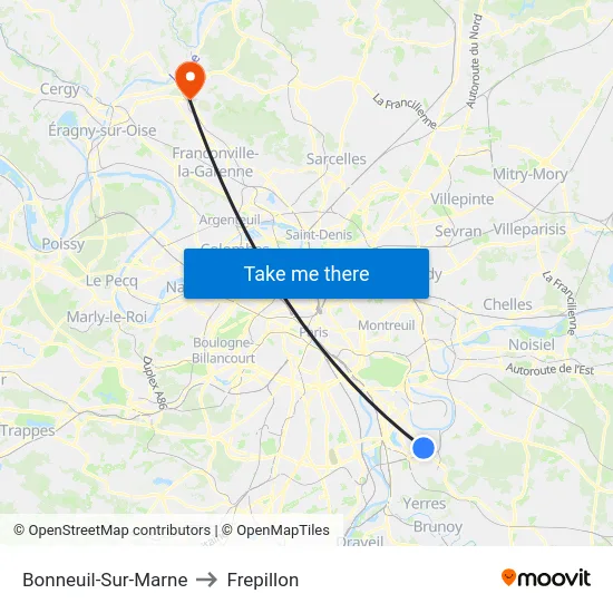Bonneuil-Sur-Marne to Frepillon map