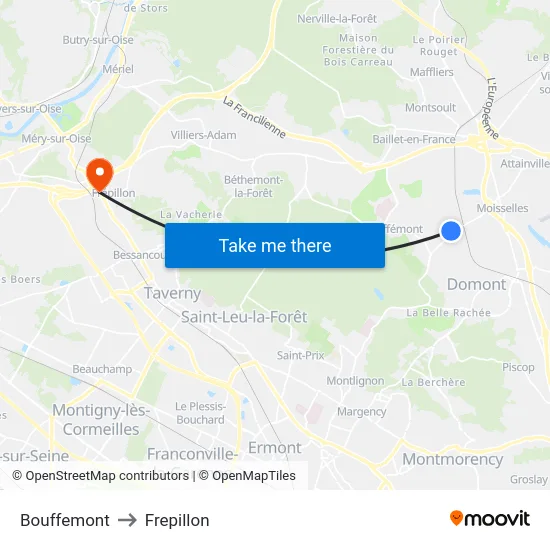 Bouffemont to Frepillon map