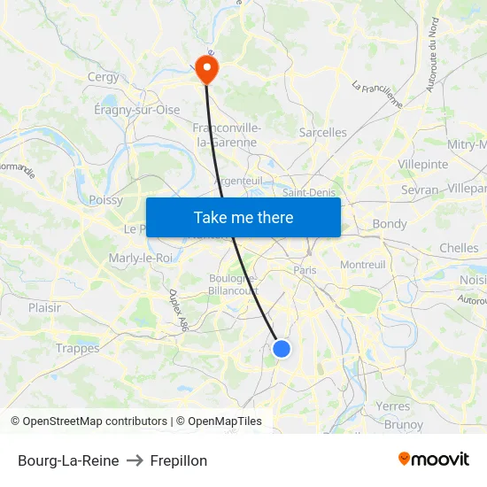 Bourg-La-Reine to Frepillon map