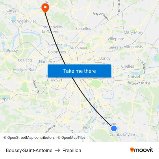 Boussy-Saint-Antoine to Frepillon map