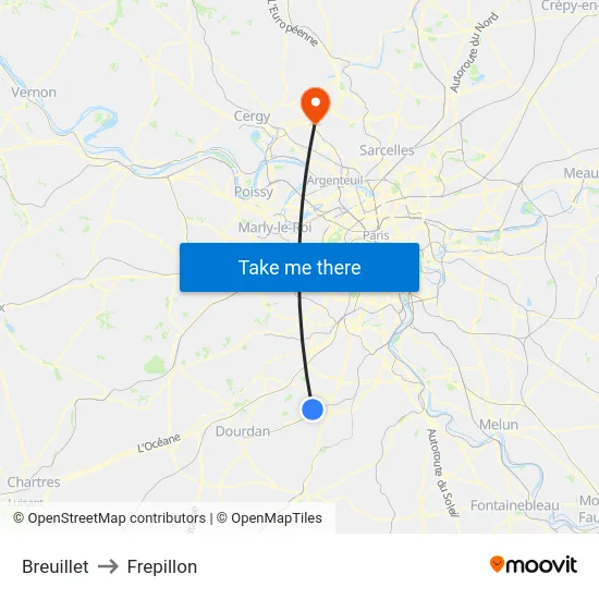Breuillet to Frepillon map