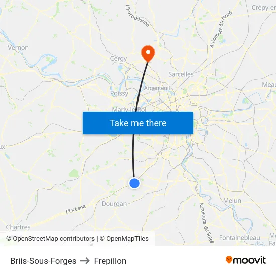 Briis-Sous-Forges to Frepillon map