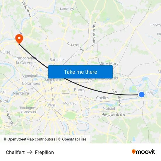 Chalifert to Frepillon map