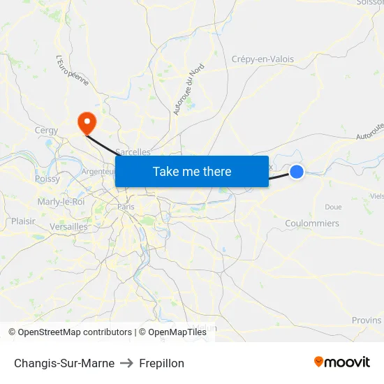 Changis-Sur-Marne to Frepillon map