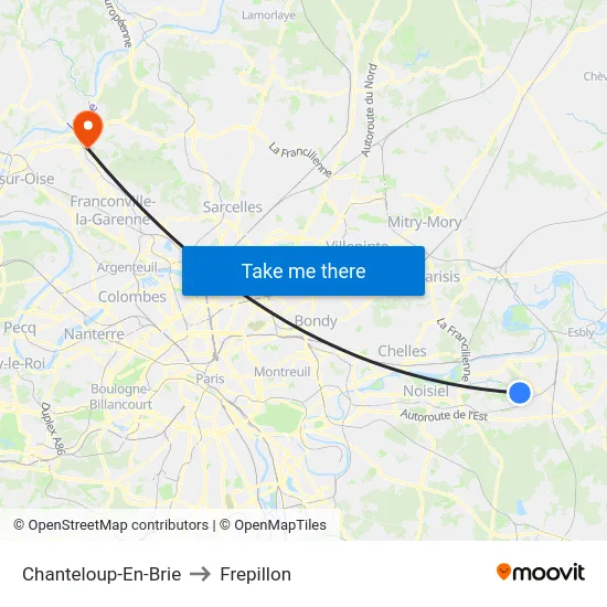 Chanteloup-En-Brie to Frepillon map