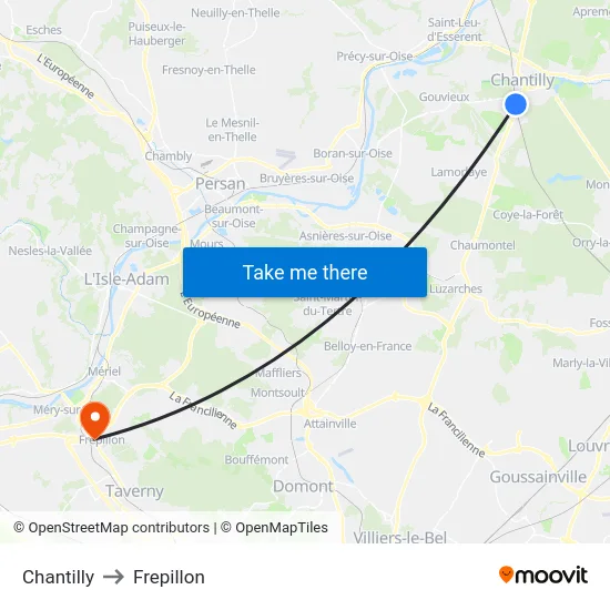 Chantilly to Frepillon map