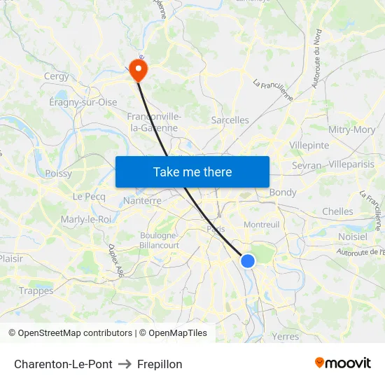 Charenton-Le-Pont to Frepillon map