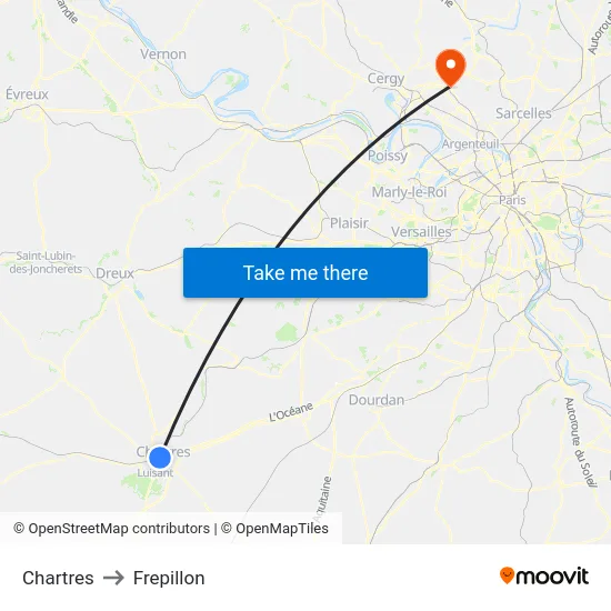 Chartres to Frepillon map