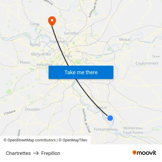 Chartrettes to Frepillon map