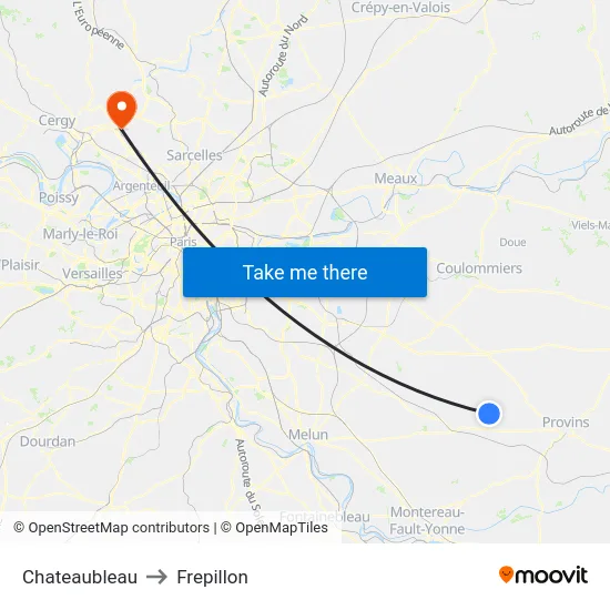 Chateaubleau to Frepillon map