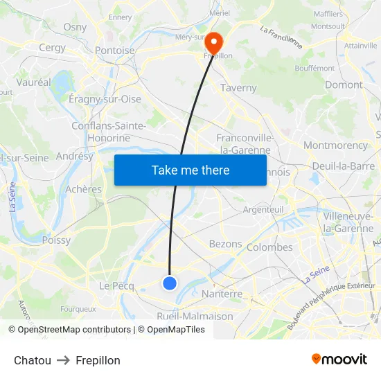 Chatou to Frepillon map