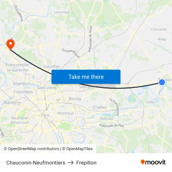 Chauconin-Neufmontiers to Frepillon map