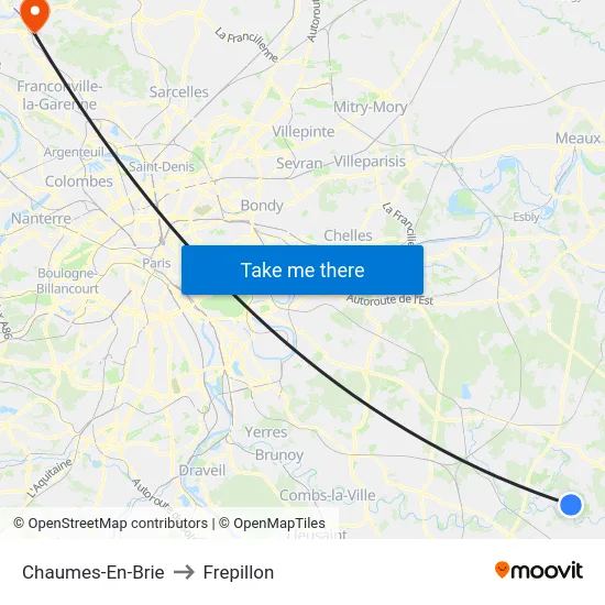 Chaumes-En-Brie to Frepillon map