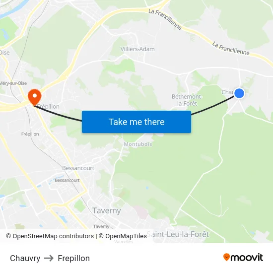 Chauvry to Frepillon map