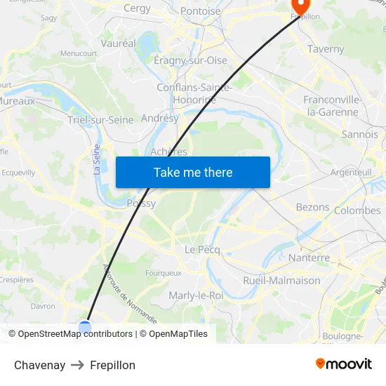Chavenay to Frepillon map