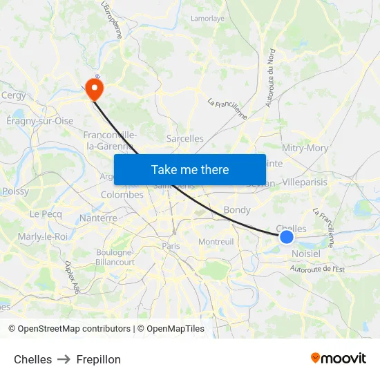 Chelles to Frepillon map