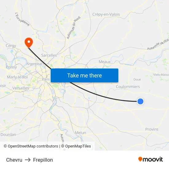 Chevru to Frepillon map
