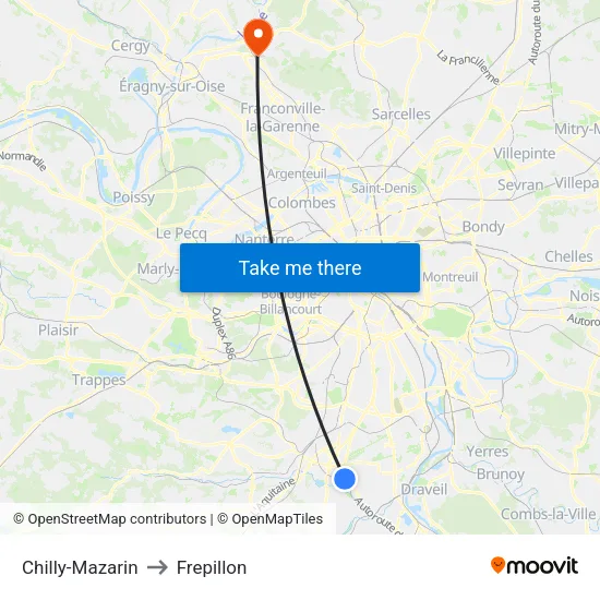 Chilly-Mazarin to Frepillon map