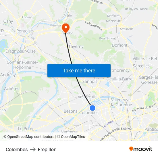 Colombes to Frepillon map
