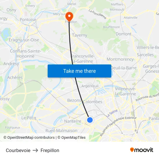Courbevoie to Frepillon map
