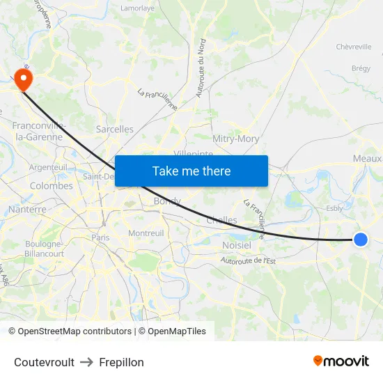 Coutevroult to Frepillon map