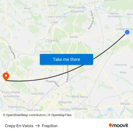 Crepy-En-Valois to Frepillon map