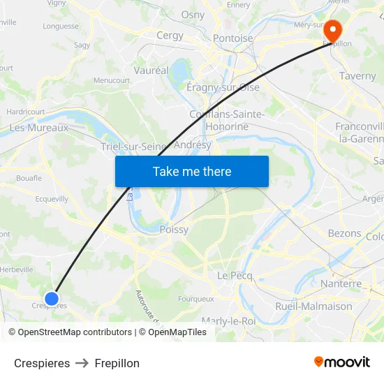Crespieres to Frepillon map