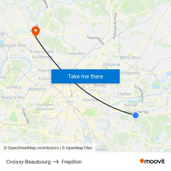 Croissy-Beaubourg to Frepillon map