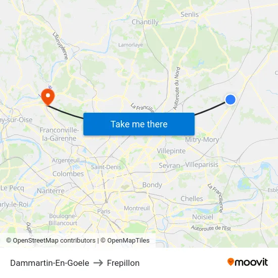 Dammartin-En-Goele to Frepillon map