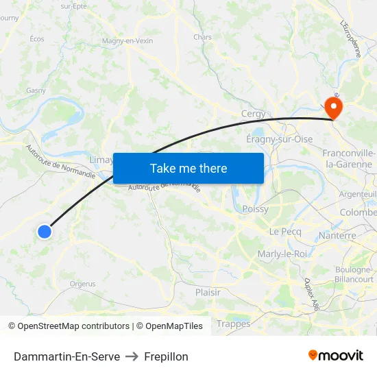 Dammartin-En-Serve to Frepillon map