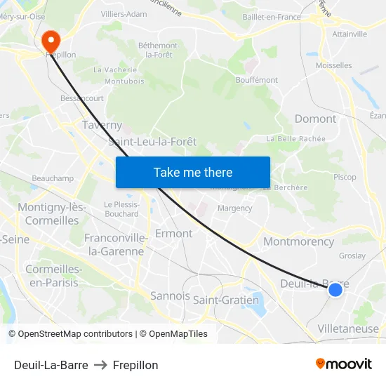 Deuil-La-Barre to Frepillon map