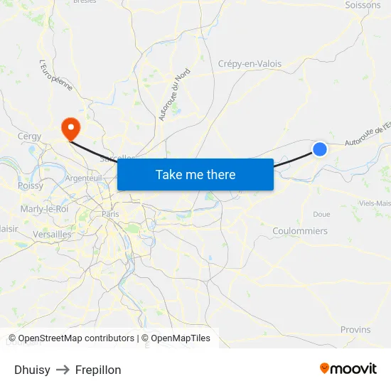 Dhuisy to Frepillon map