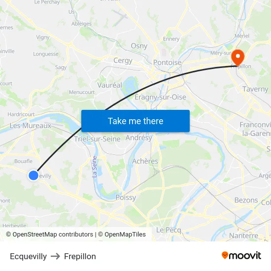 Ecquevilly to Frepillon map