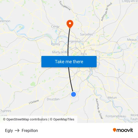 Egly to Frepillon map